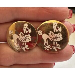 MCM Cufflinks Gold Tone & White Enamel French Poodle